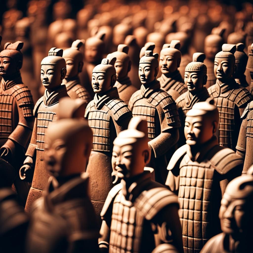 Terracotta Army in Retro Style, Warm Evening Light