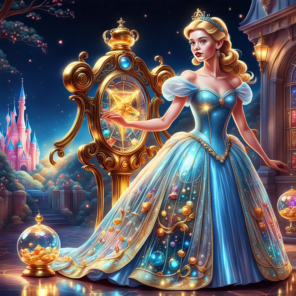 Cinderella's Golden Tesla: Candy Art Digital Illustration