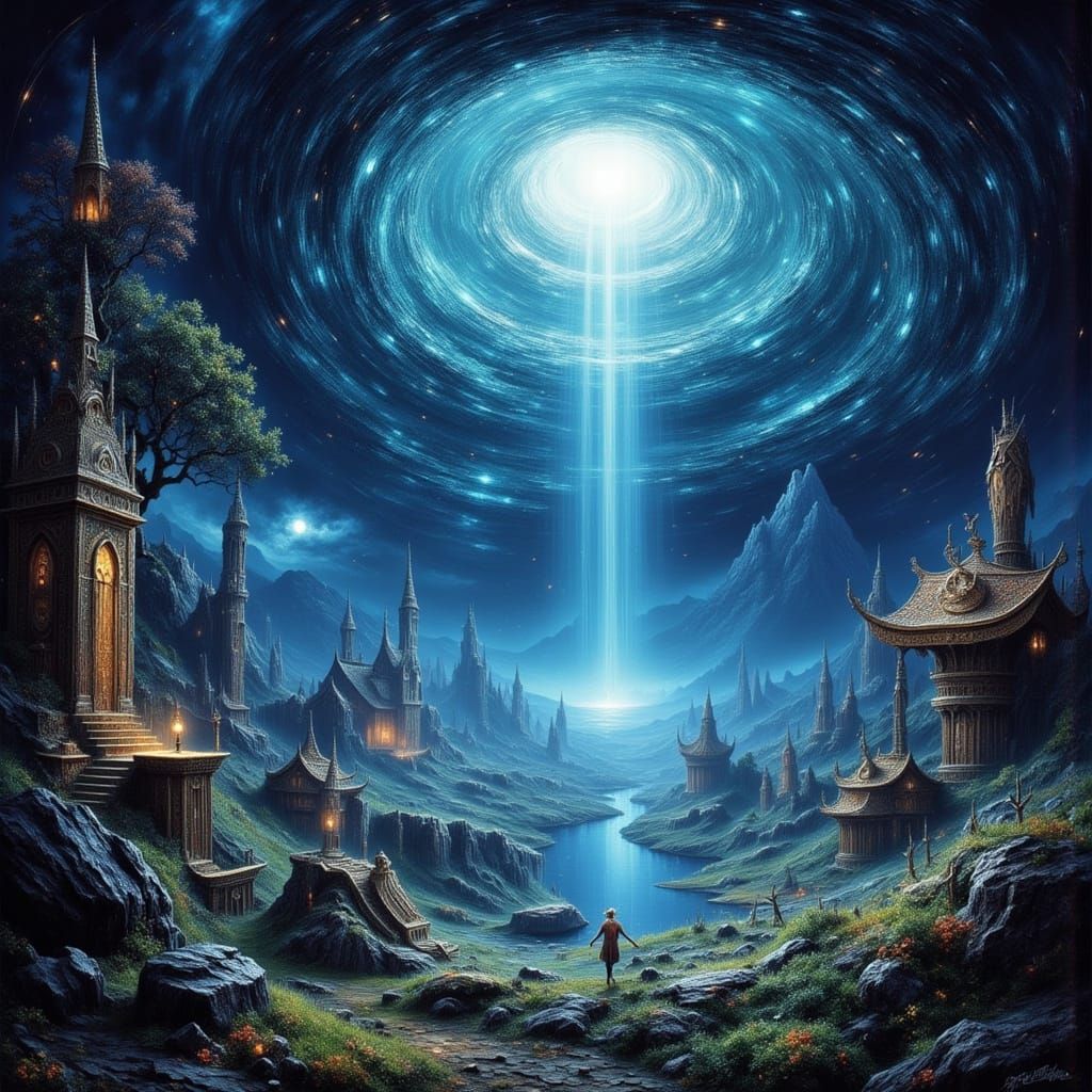 Interdimensional Monk Congregation at a Blue Wormhole