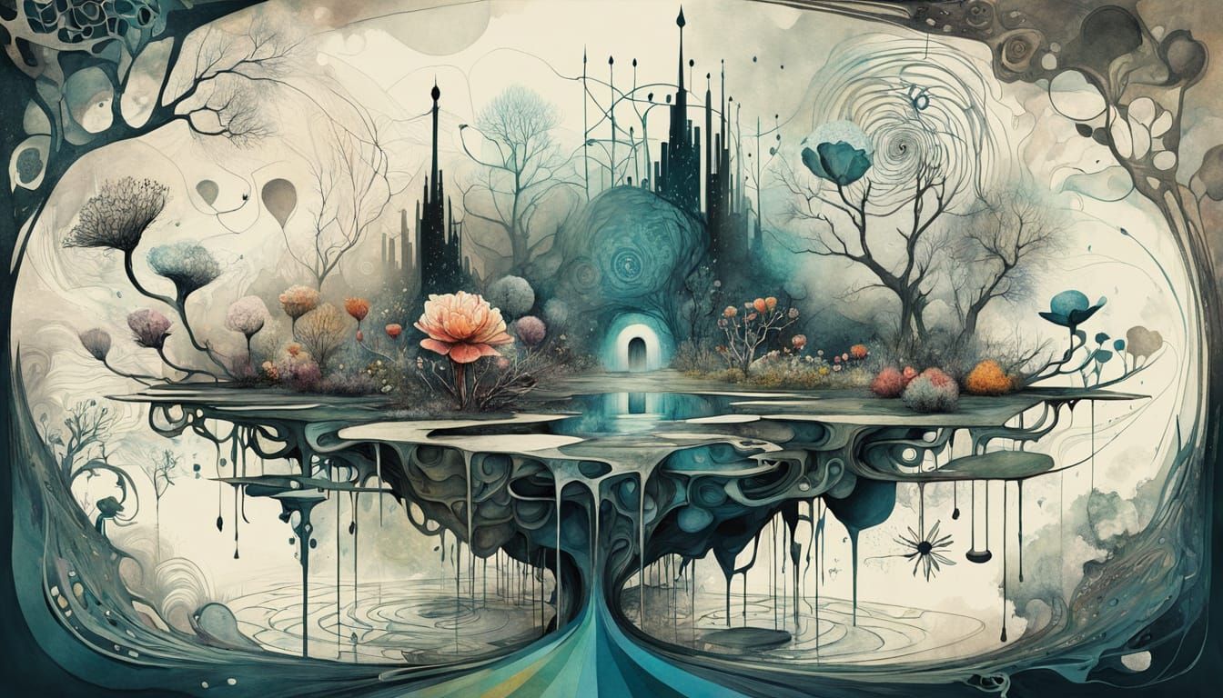 Surreal Garden with Geometric Flowers in Photorealistic Styl...