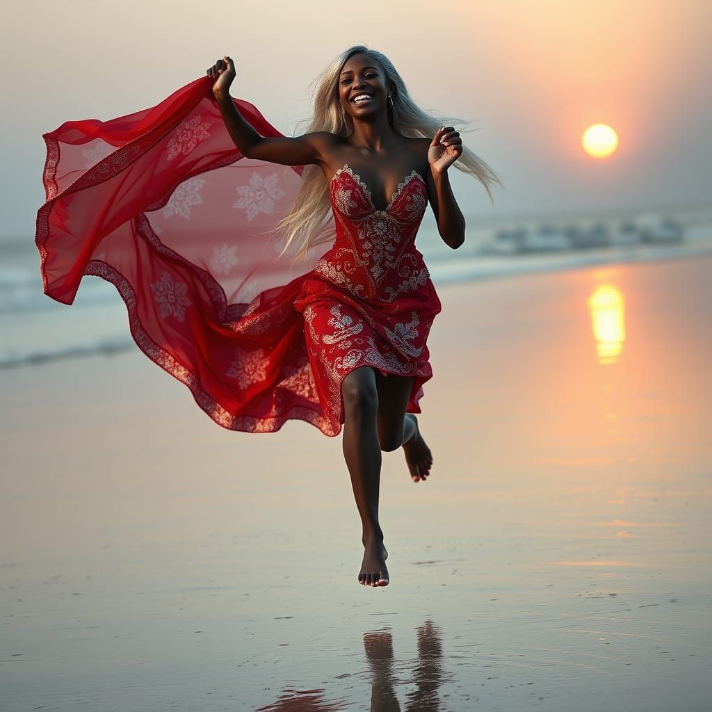 Running towards her lover