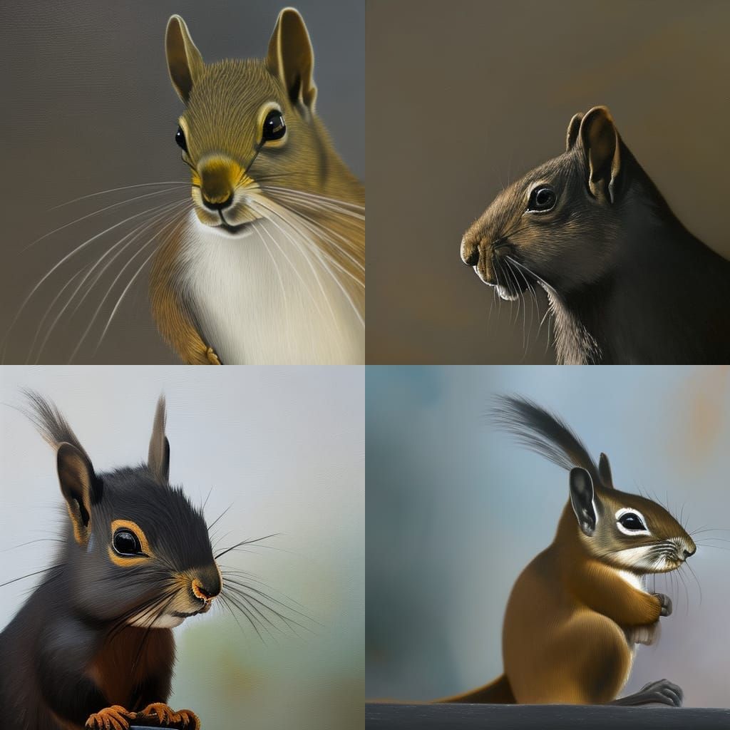 Gothic Squirrel in Decaying City, Hyperrealistic Oil Paintin...