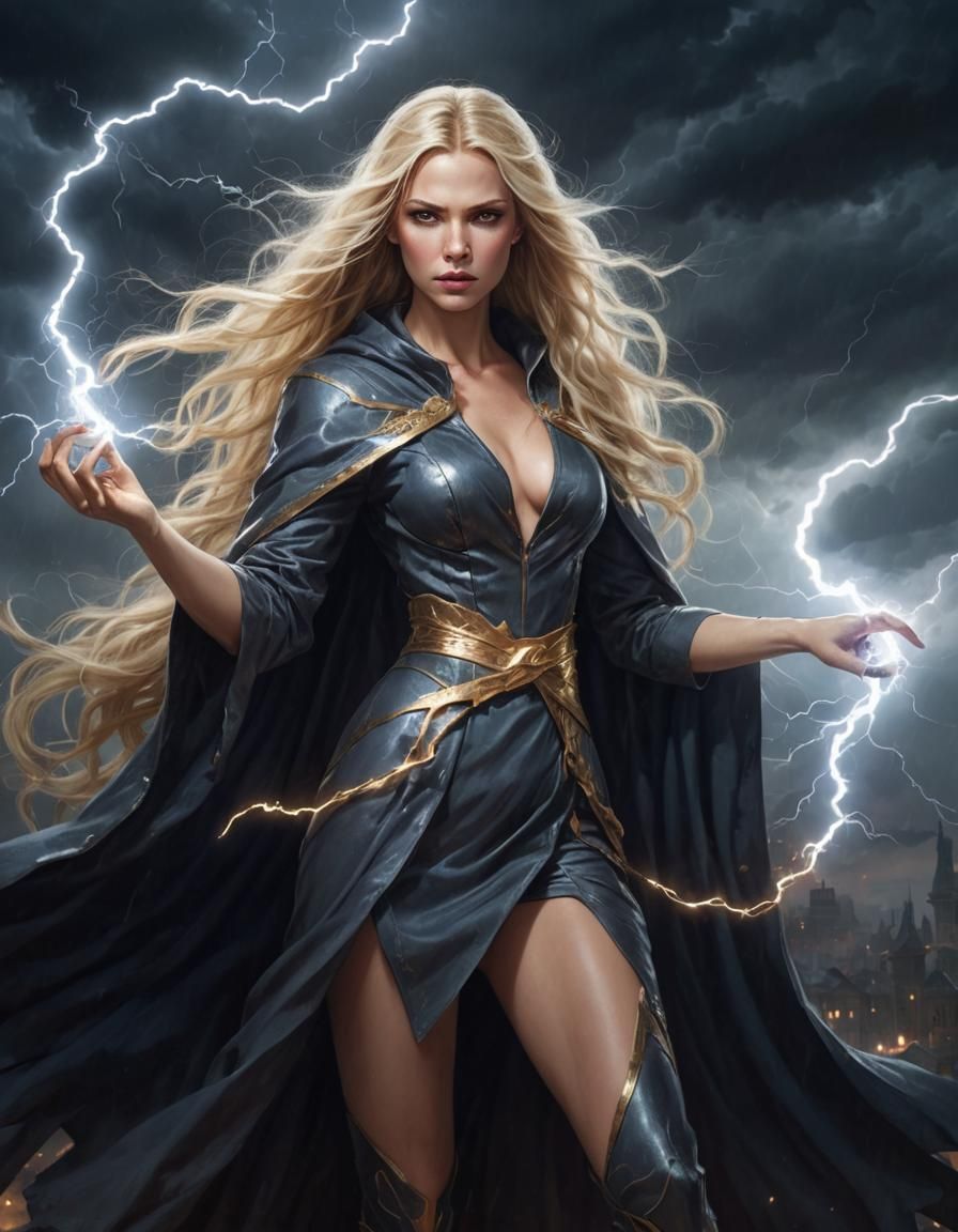 The goddess of lightning, seduction, and deception. She has long blonde hair with grey eyes.