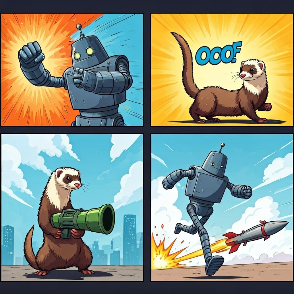 Robot vs Ferret: A Four-Panel Comic