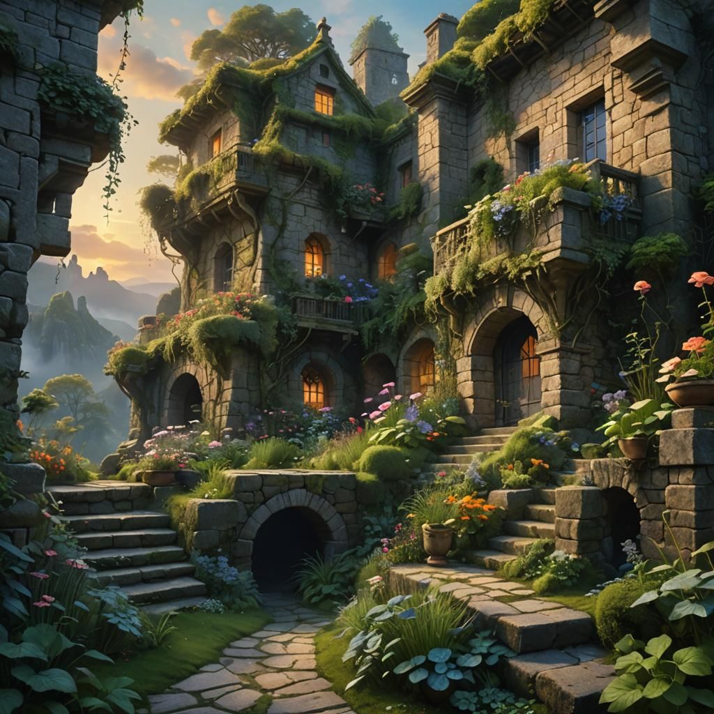 Herb Garden at Twilight: Fantasy Matte Painting