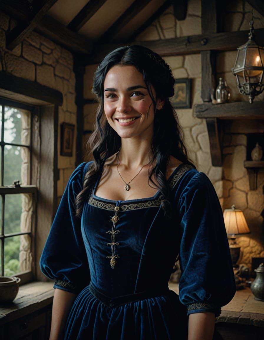 Elegant Medieval Lady in Cinematic Velvet Dress