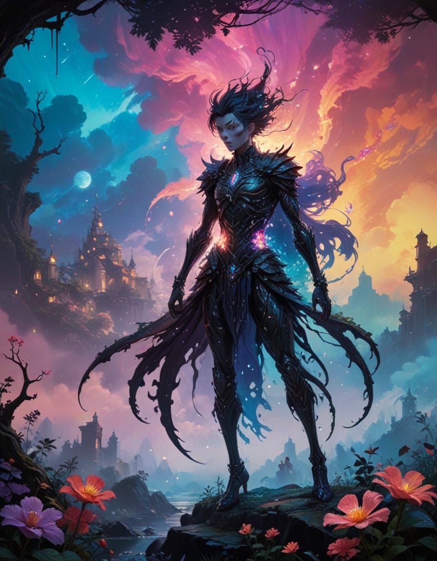 Ethereal Fantasy Nobleman in Whimsical Garden of Vibrant Flo...