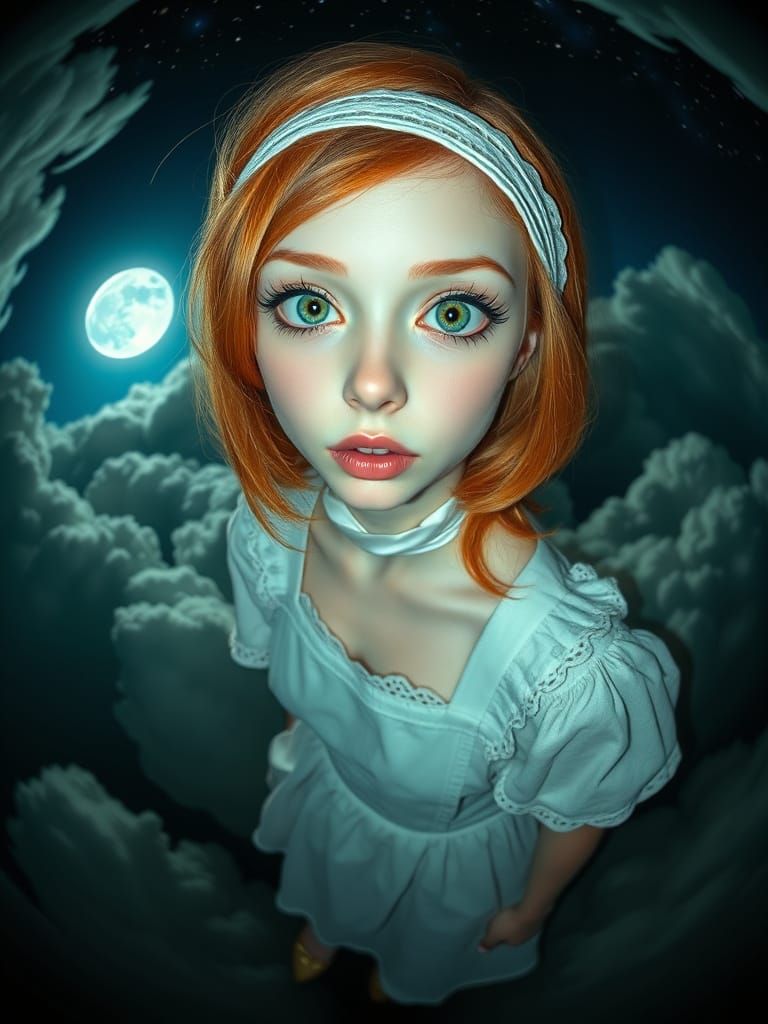 Girl with Copper Hair in Dreamy Moonlight