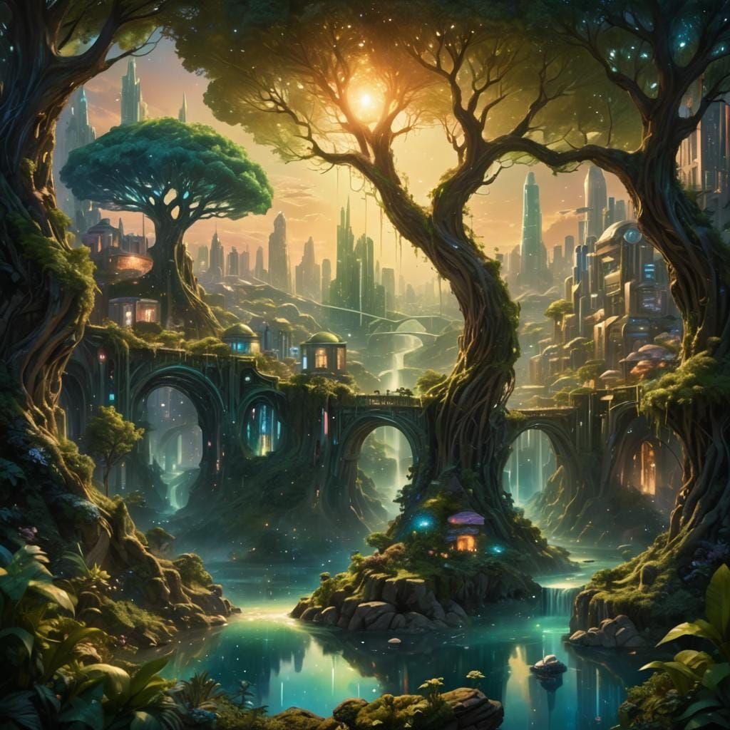 High-Tech City Embraced by Nature