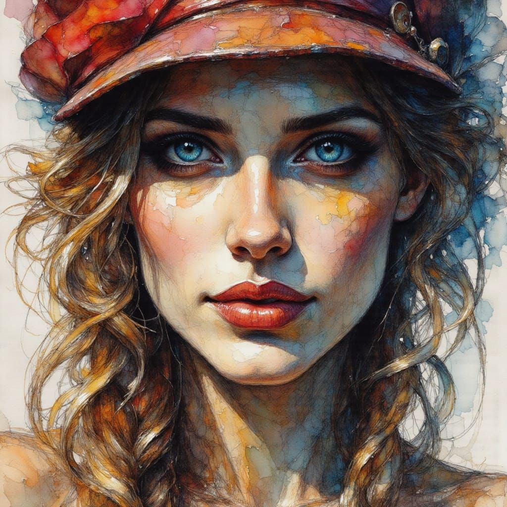 Pirate Portrait in Alcohol Ink and Charcoal