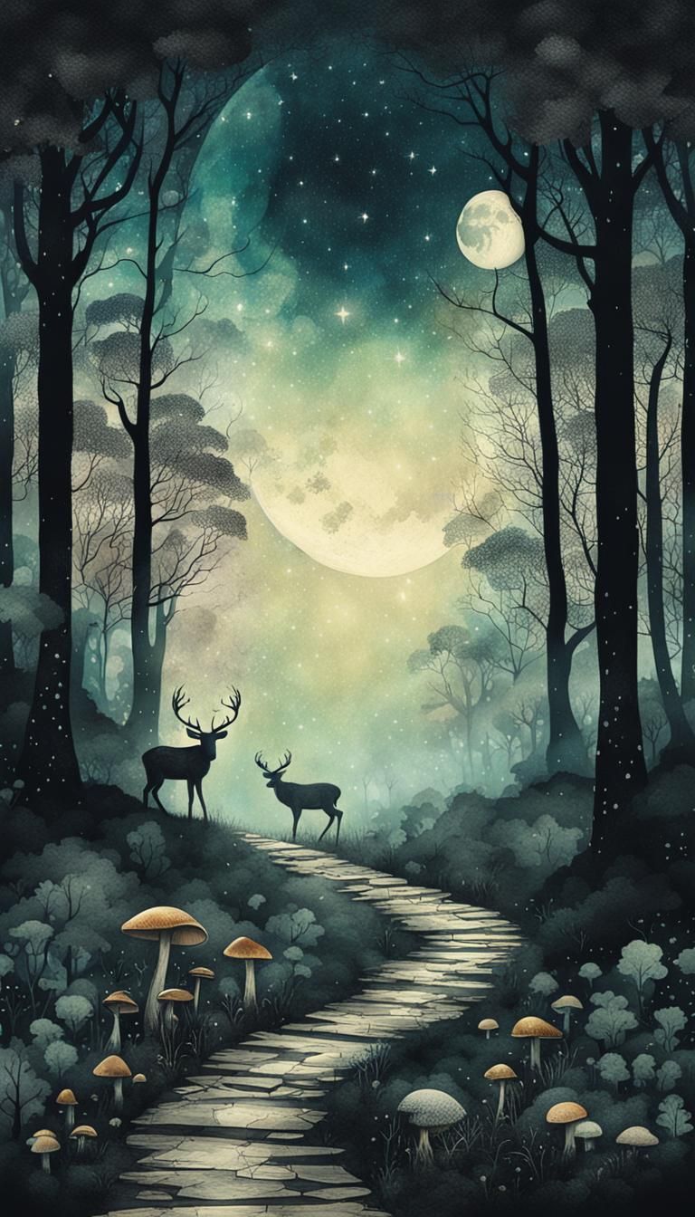 Deer in foggy forest