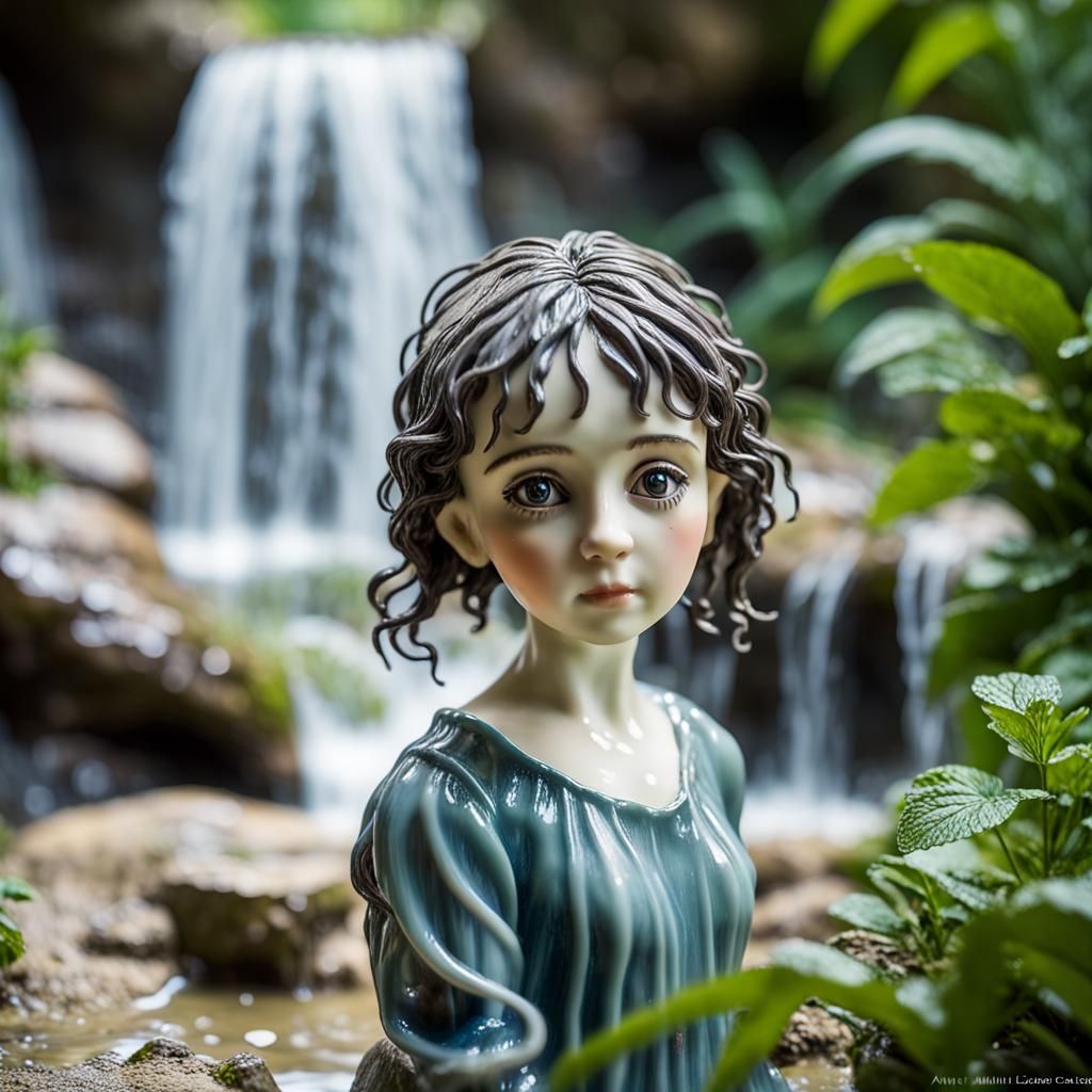 Glass Doll at Waterfall in Miniature Park
