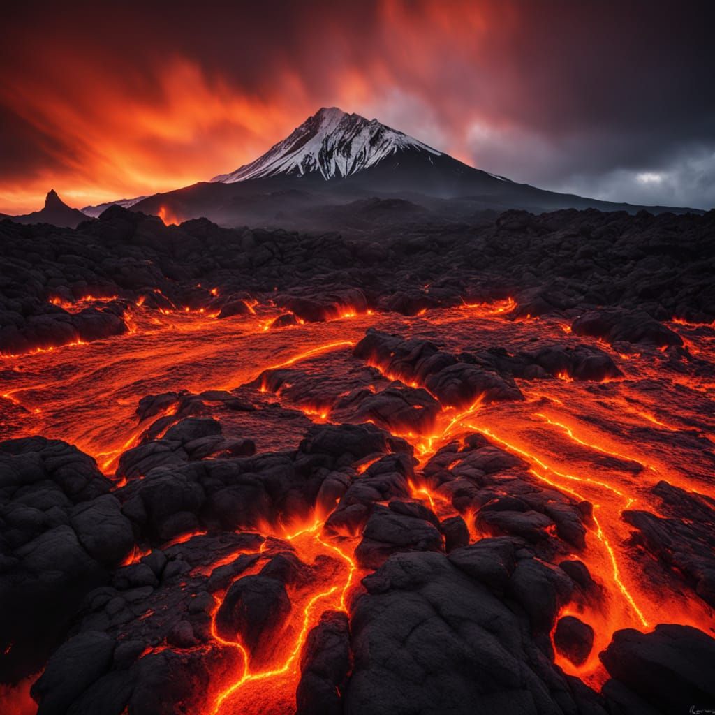 Vibrant Volcanic Landscape in Golden Hour