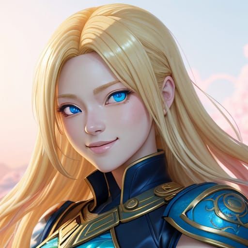 Smiling Blonde Girl in Chibi Anime Style