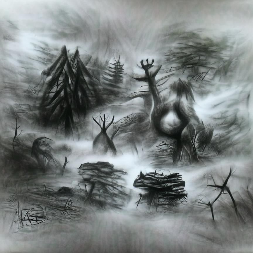 Charcoal Wendigos in Foggy Forest, 8K Resolution