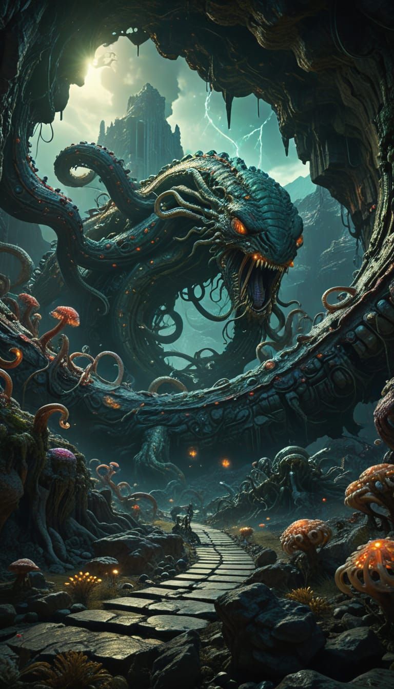 Surreal Bioorganic Structures in a Distorted Cavern