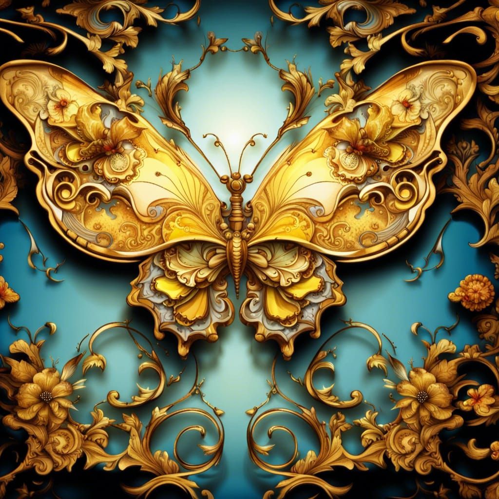 Rococo Gold Butterfly Vector Graphic