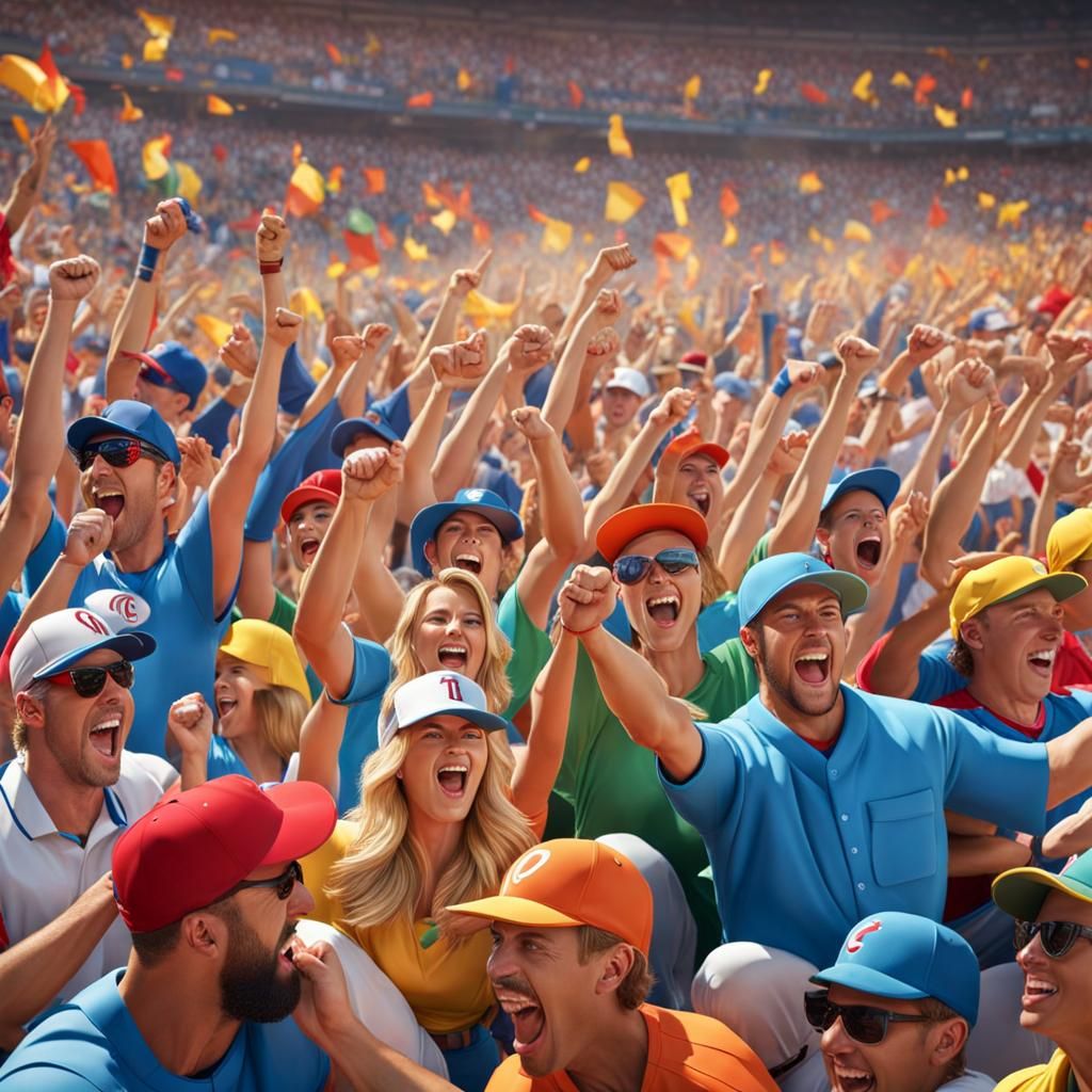 Joyful Crowd Celebrates Home Run in Daylight