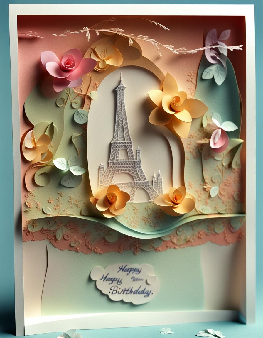 Delicate Paper Art Birthday Card with 3D Effect