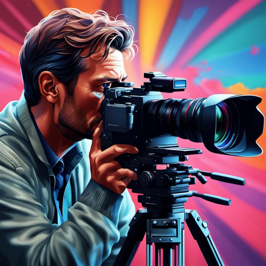 Director Filming Romantic Movie in Hyperrealistic Style