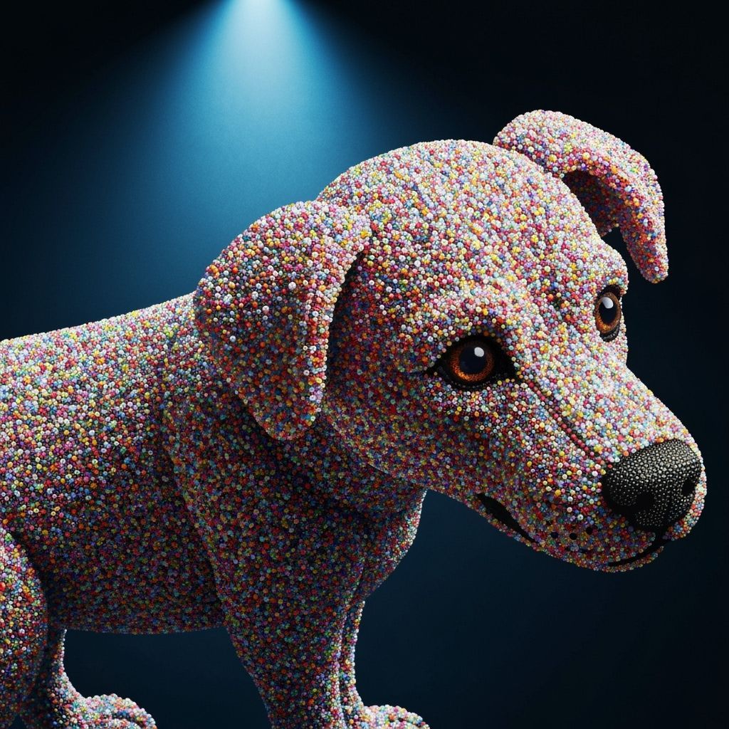Beaded Dog Sculpture in Pop Surrealist Style