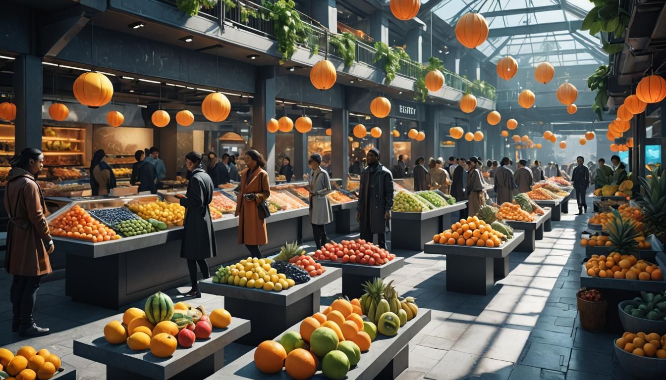 Futuristic Floating Marketplace in Octane Render Style