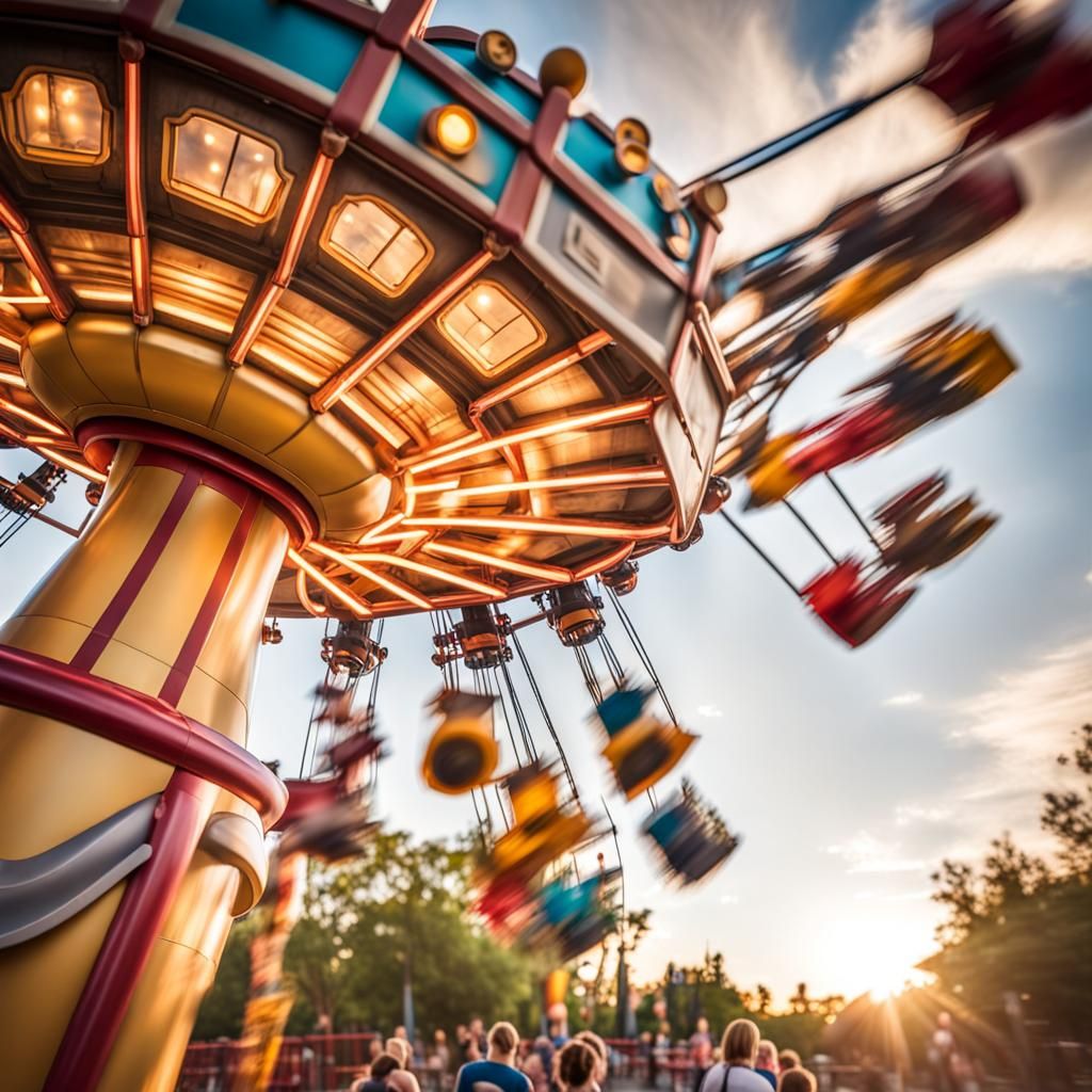 Dynamic Theme Park Scene in Professional Photography Style