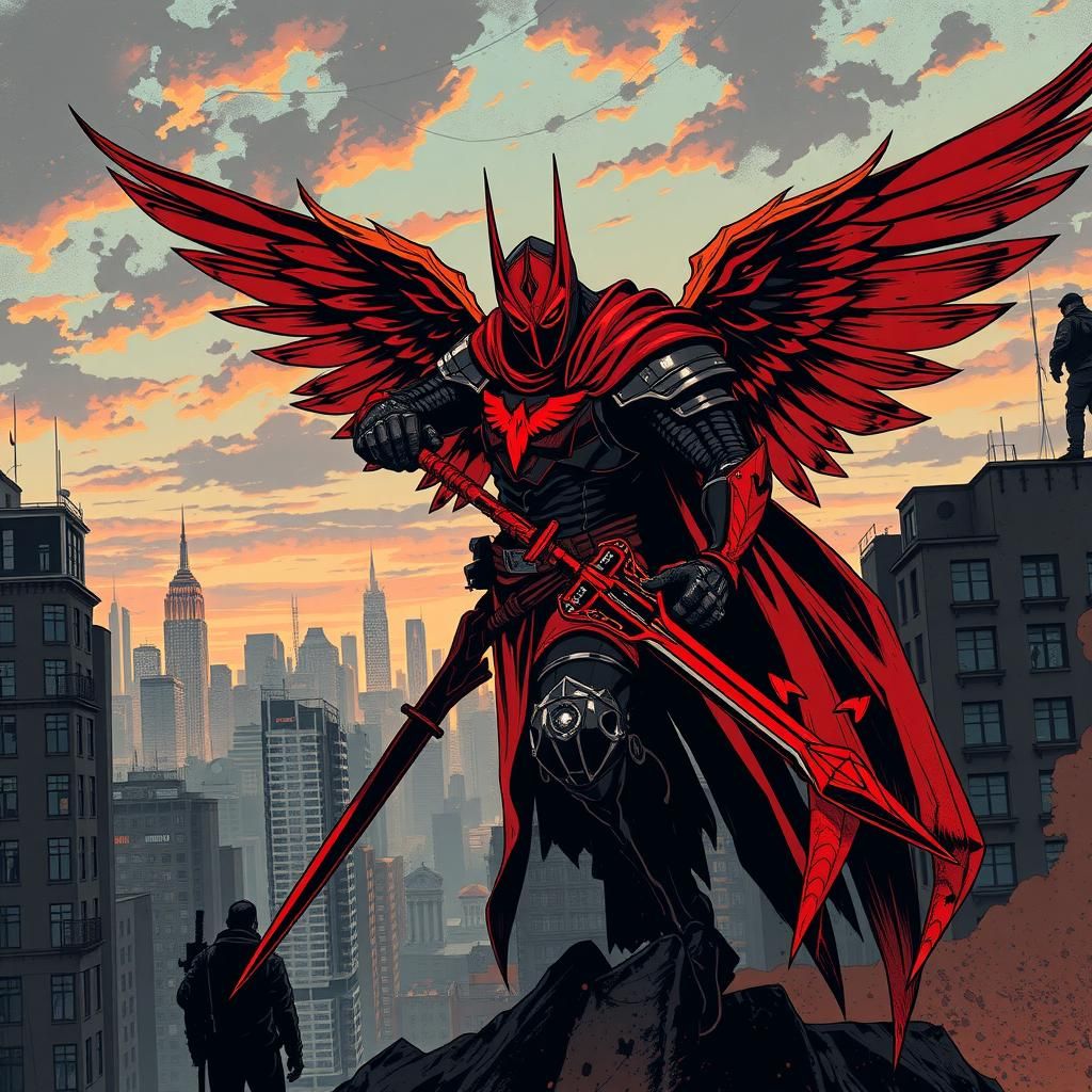 Red Knight, Archangel of Unity in Cyberpunk Style