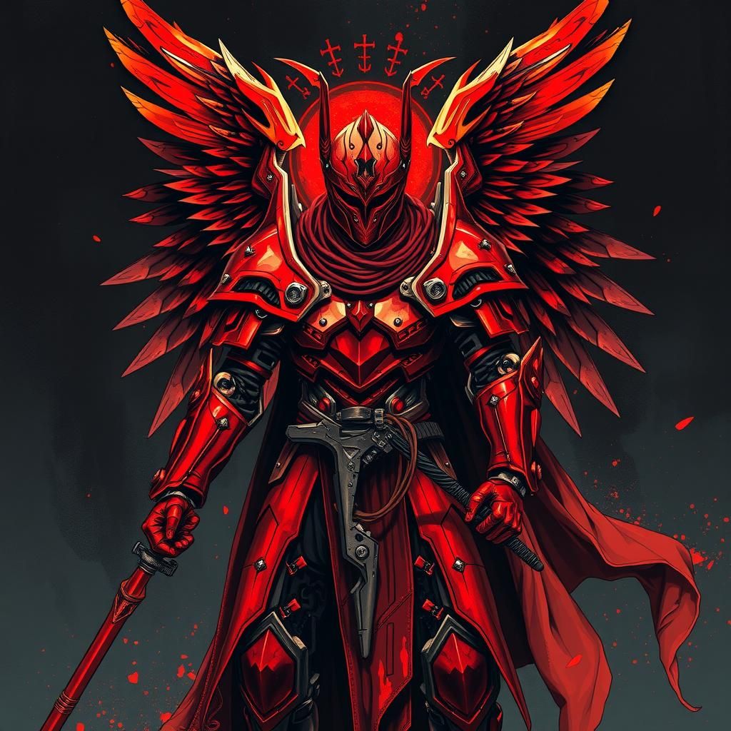 Mechanized Red Knight: Mystical Armor in Surreal Style