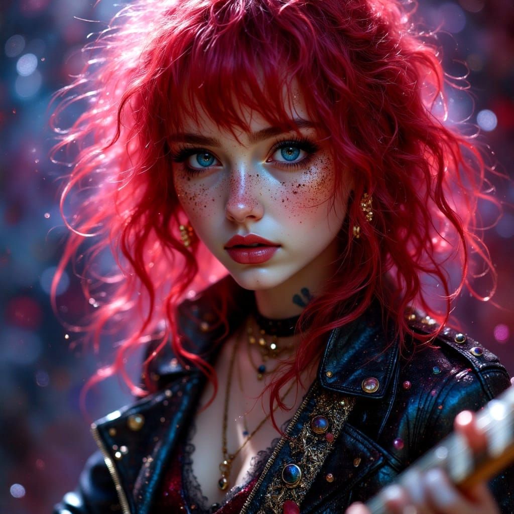 Sassy Rock Chick with Red Hair and Electric Guitar