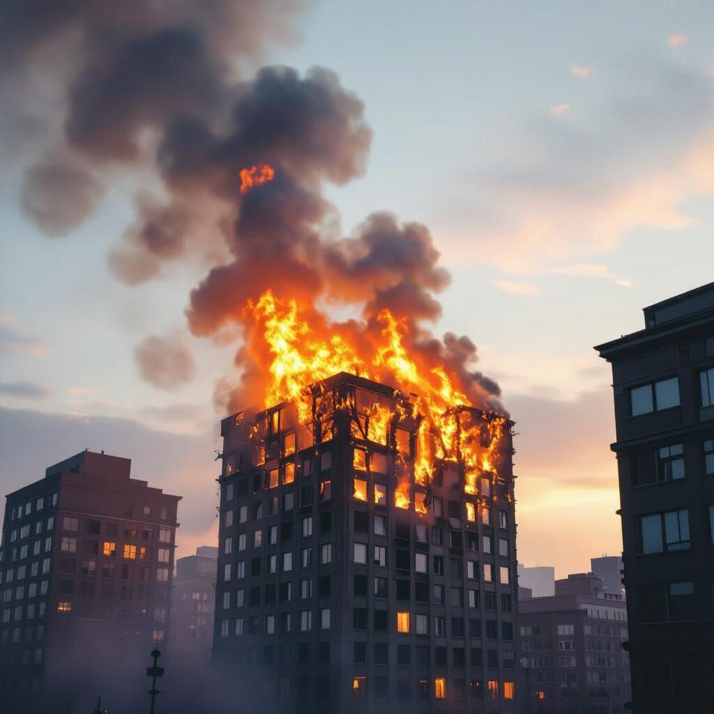 Realistic Buildings Engulfed in Flames and Smoke