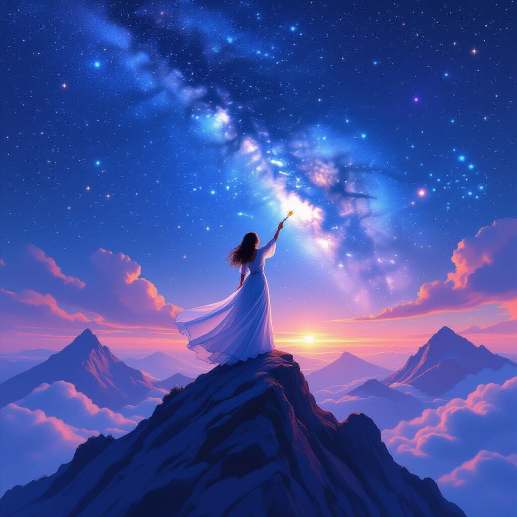 Celestial Painter on Floating Mountain, in Ethereal Style