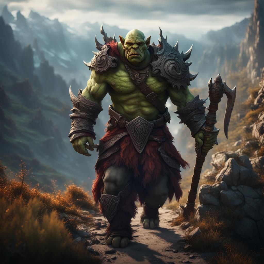 Orc Journey Through Mountains: Detailed Matte Painting