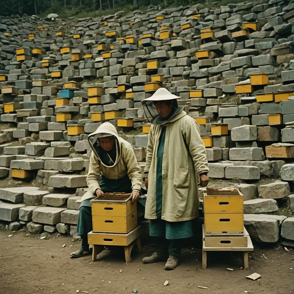Apiarists in Amphitheater: Vintage Autochrome Image