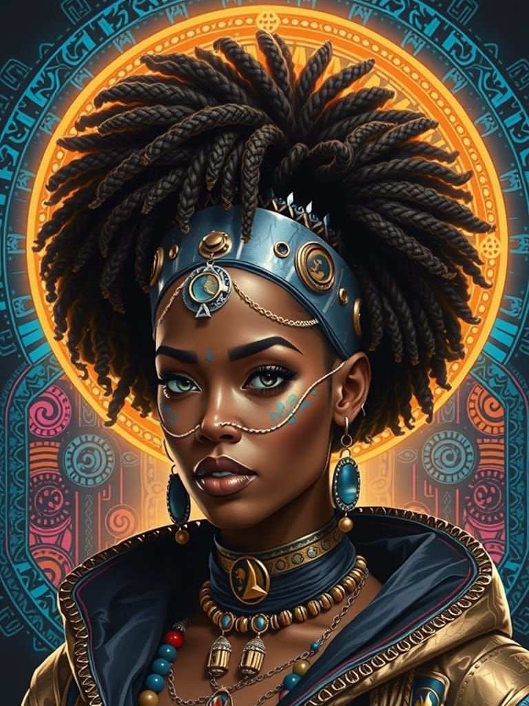 Afrofuturism Portrait with Giraffe Print and Fulani Braids