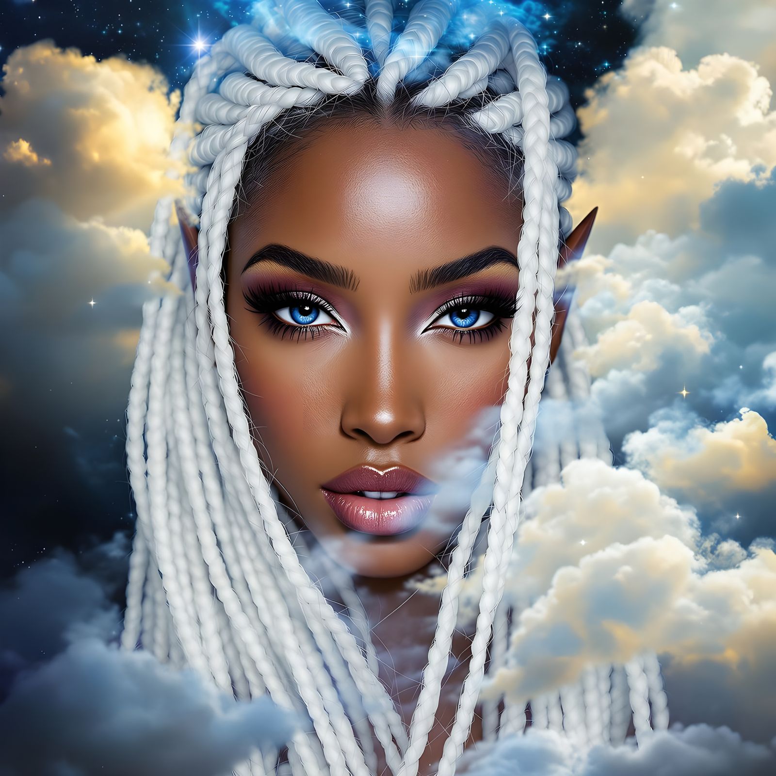 Elven Princess Portrait with Cosmic Clouds