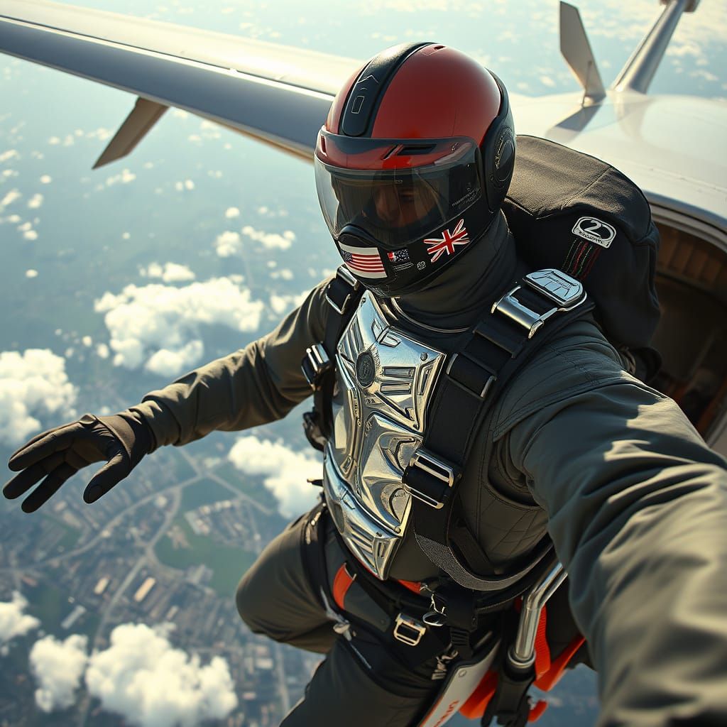 Futuristic Skydiver About to Jump, Digital Art Style