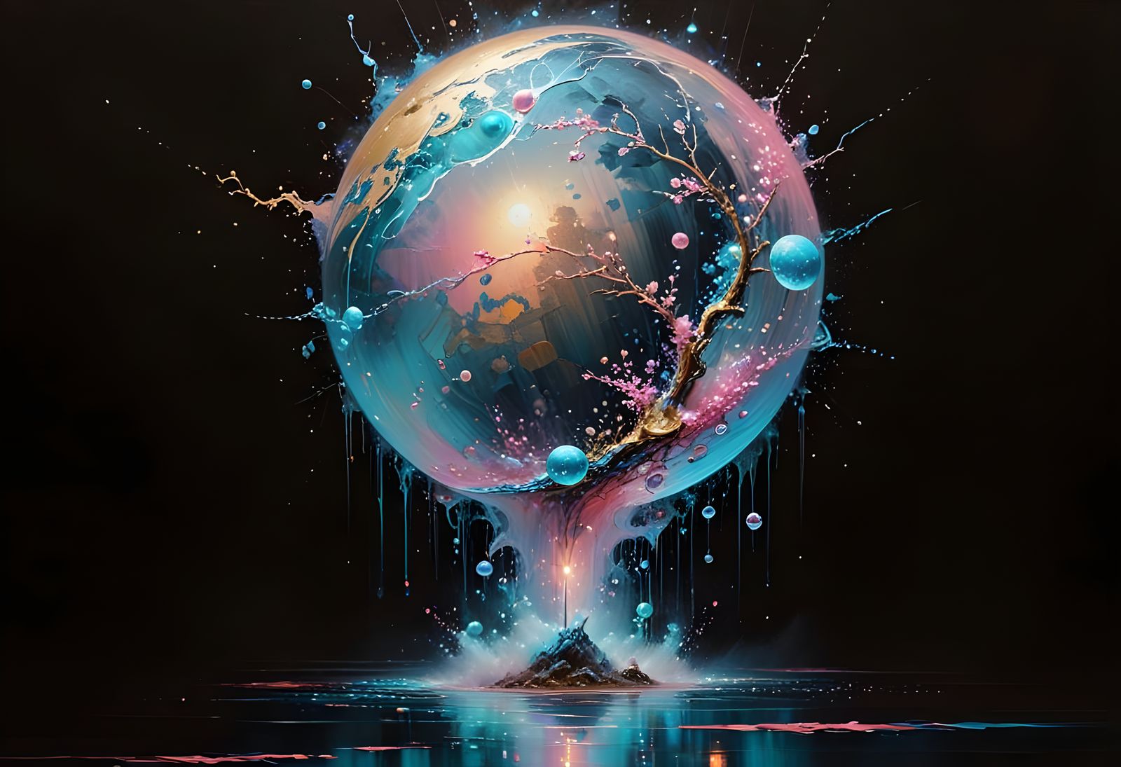 Bioluminescent Landscape in Soft Impasto Style