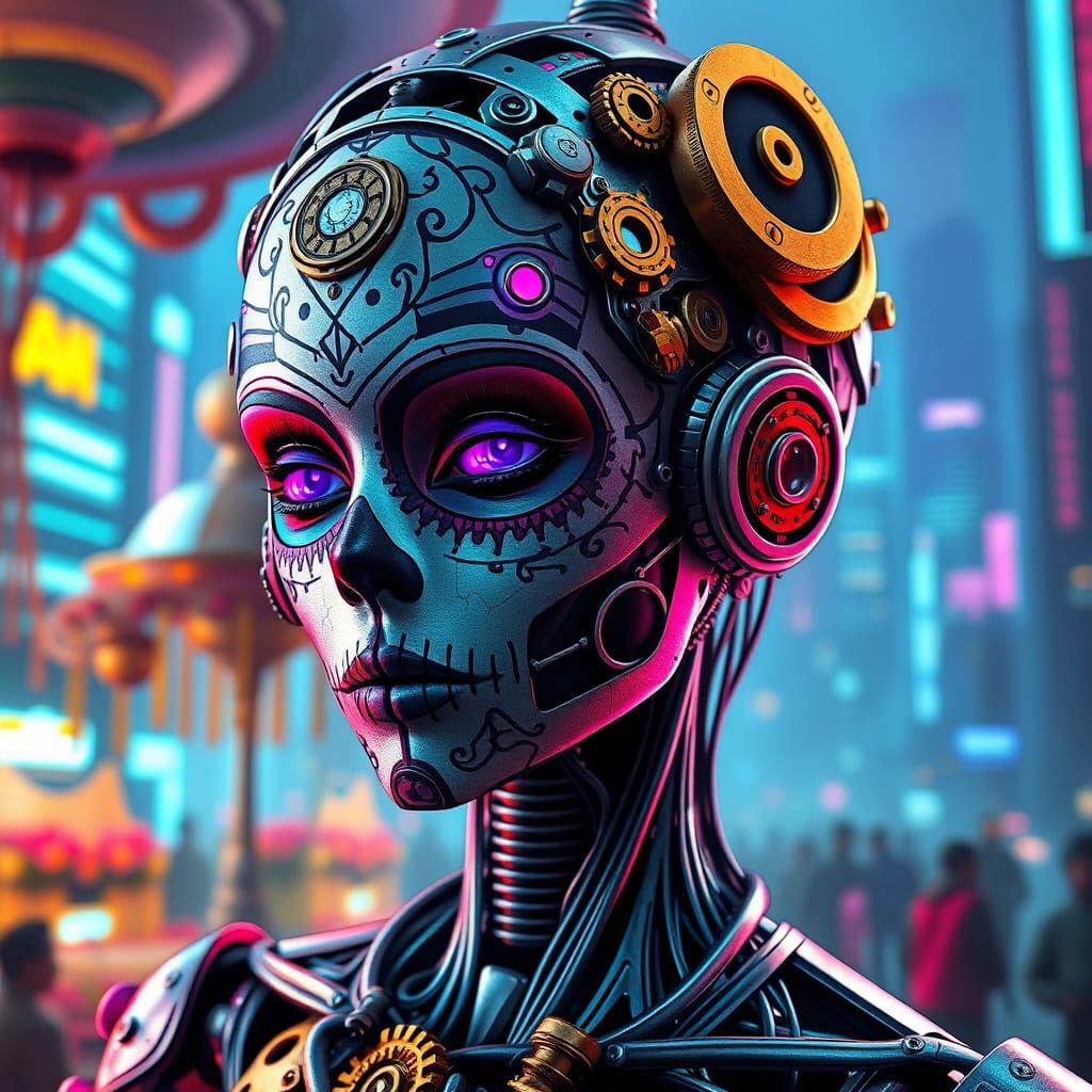 Day of the Dead Droid in Biomechanical Style