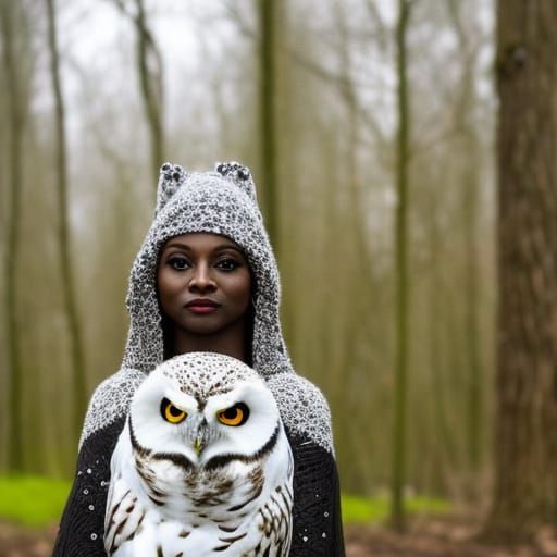 Winter Witch with Snowy Owl in Enchanted Woods