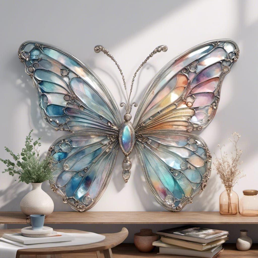 Iridescent Glass Butterfly with Intricate Details