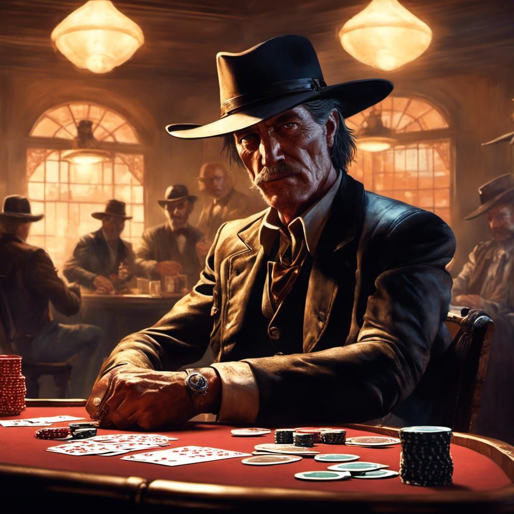 Wild Bill Hickok Poker Game in Dramatic Lighting