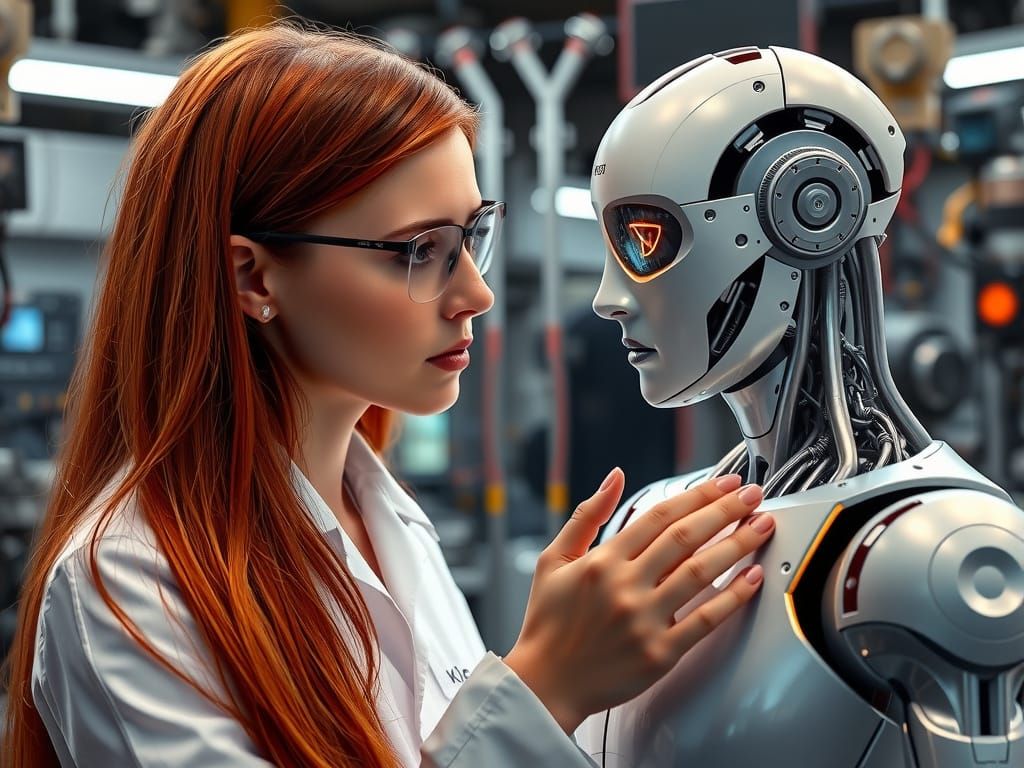 In the image, a woman scientist in a white latex lab coat in...