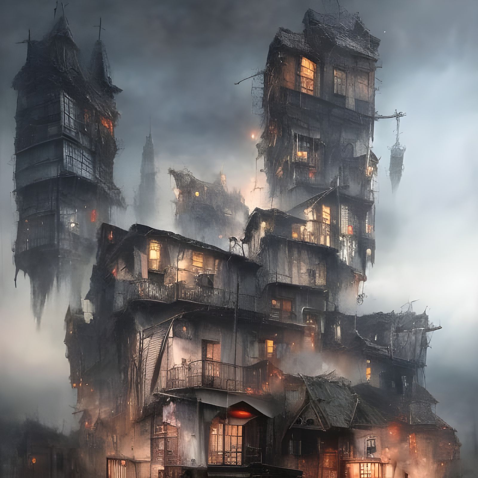 Fantastic Cityscape with Bizarre Creatures