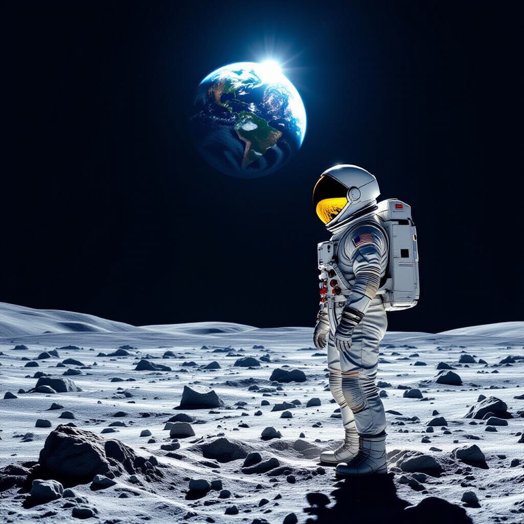 Astronaut on Moon Gazing at Earth