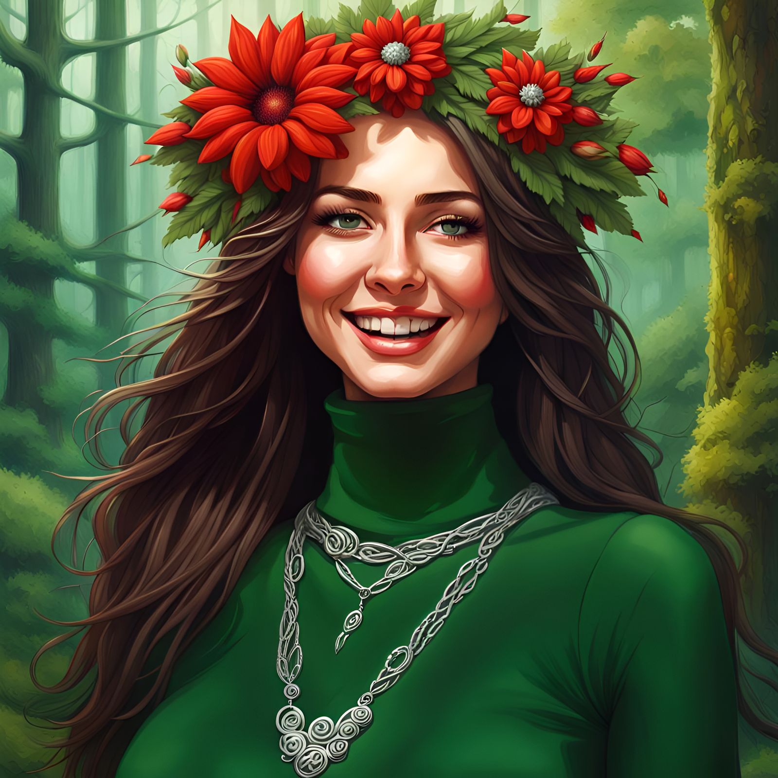 Brunette in Forest with Flower Wreath: Fantasy Portrait
