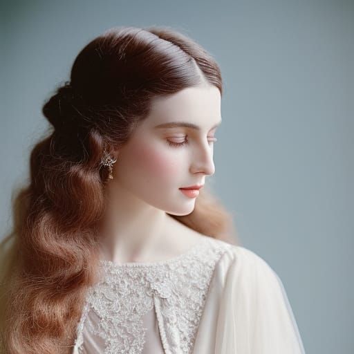 Elegant 1918 Portrait in Pre-Raphaelite Style