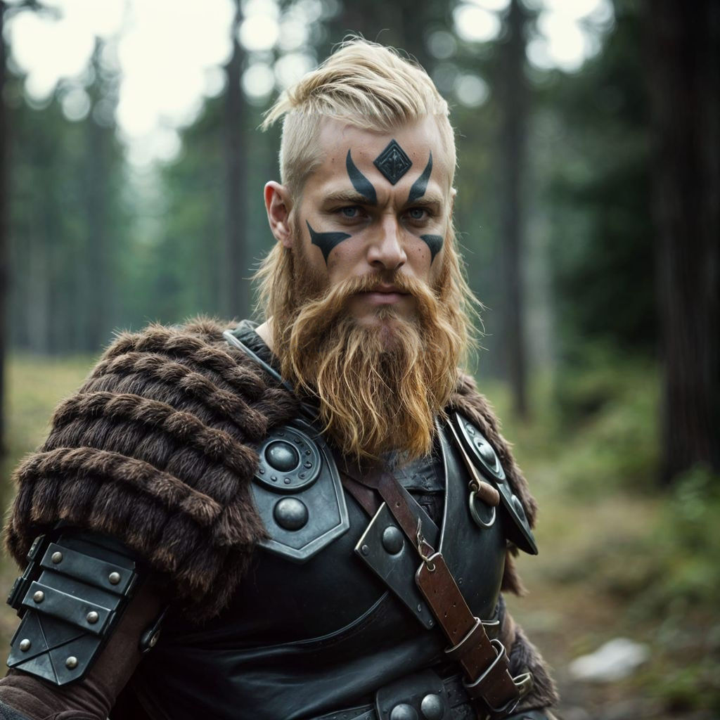 Viking Warrior in Forest: Cinematic Film Still