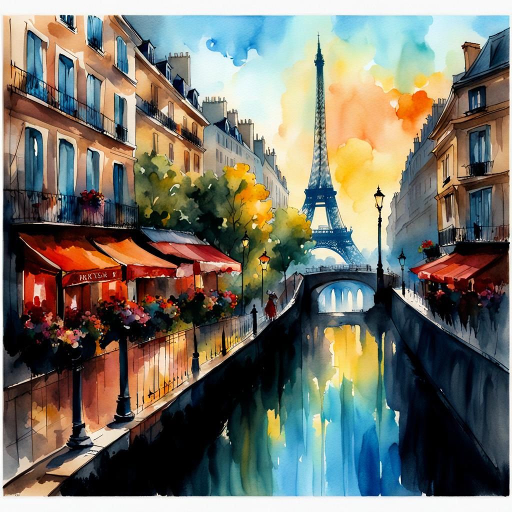 Paris 1821: Watercolor Cityscape in Aetherpunk Style