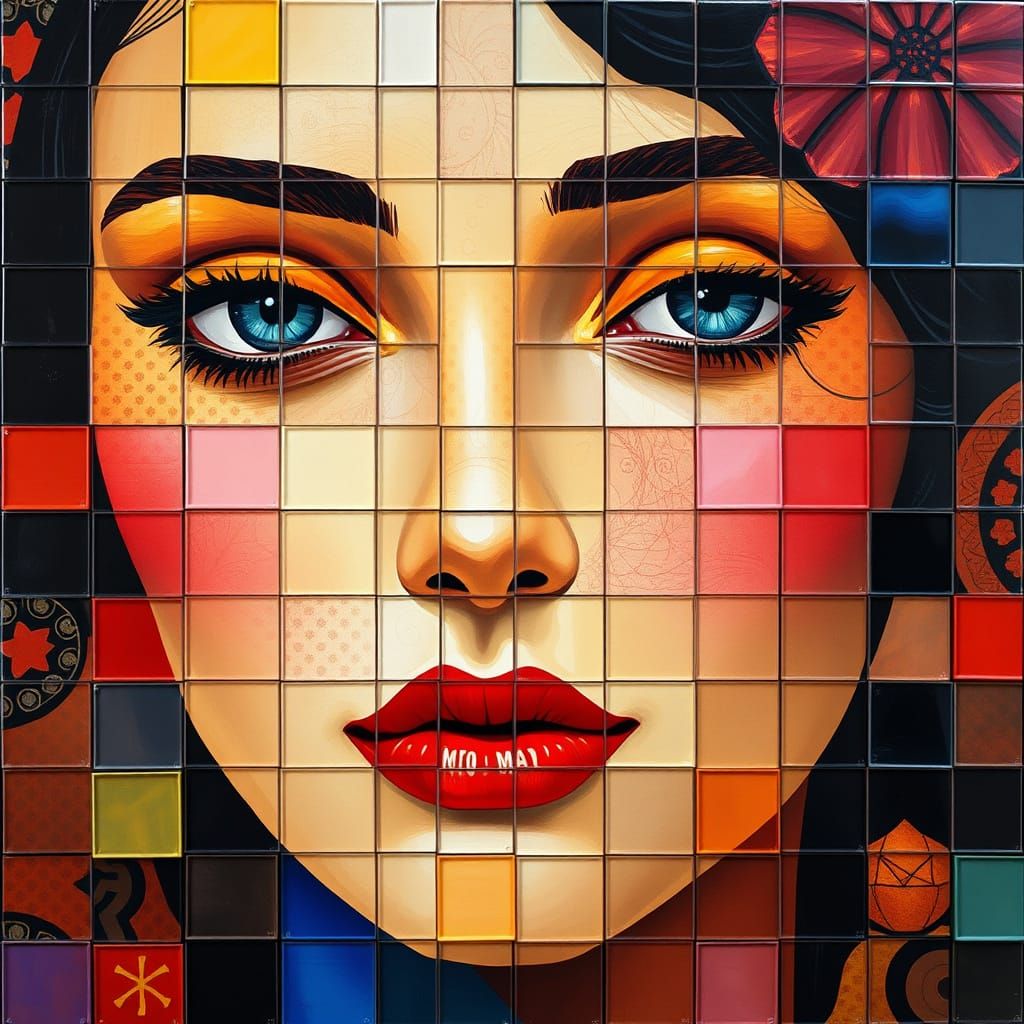 Woman's Face in Vibrant Vitro Square Tiles
